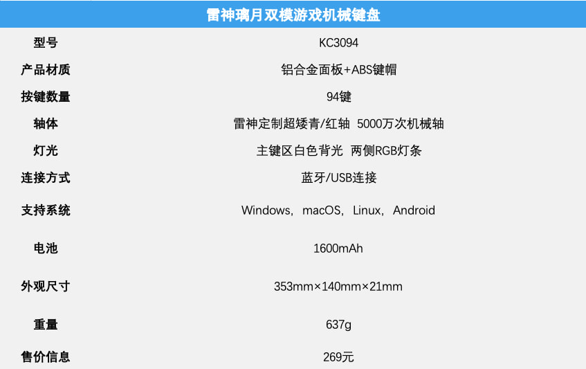雷神璃月双模游戏键盘