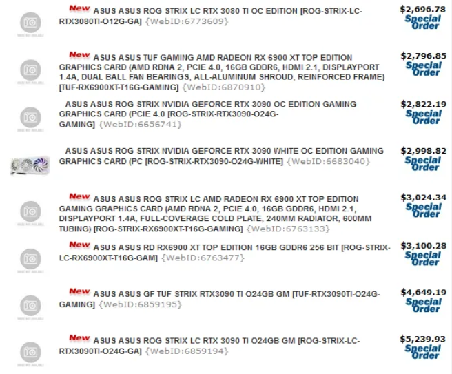 零售商曝光华硕RTX 3090 Ti系列售价 23536元起 高得离谱