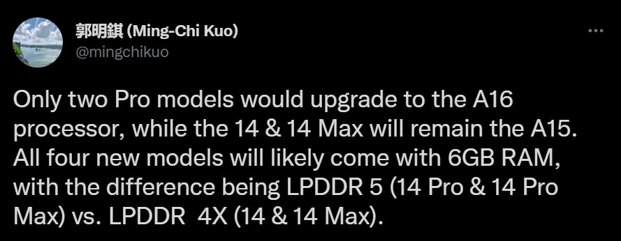 消息称只有iPhone 14 Pro系列会采用A16仿生芯片