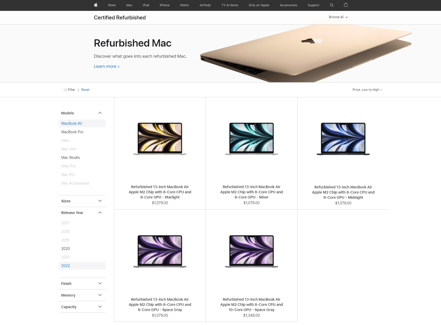 直降120美元 苹果商店上架官翻M2 MacBook Air机型