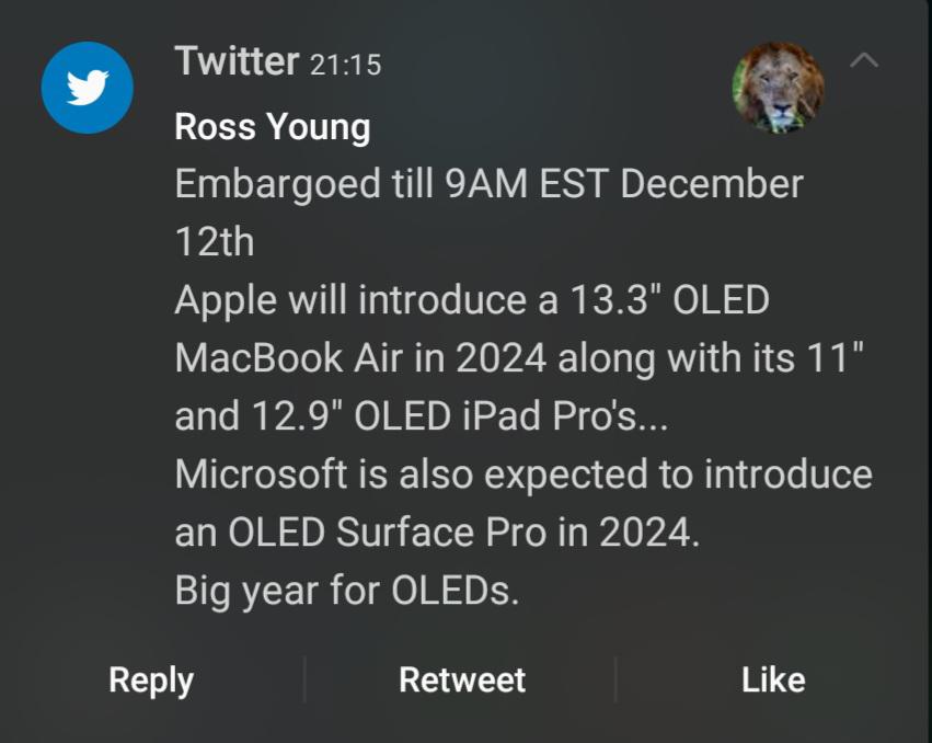 13.3英寸MacBook Air将在2024年升级OLED屏