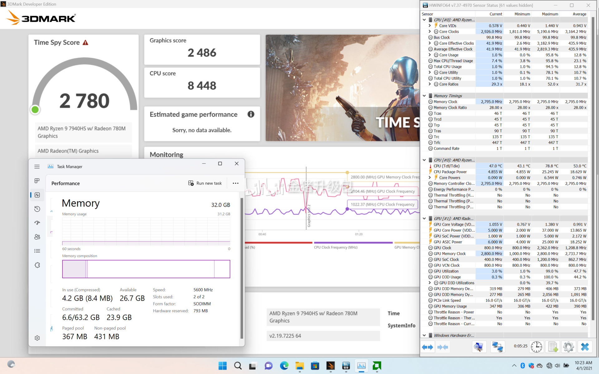 Ryzen 9 7940HS处理器Time Spy测试成绩曝光