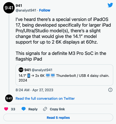 14寸iPad Pro将可同时驱动两个超高分辨率显示屏