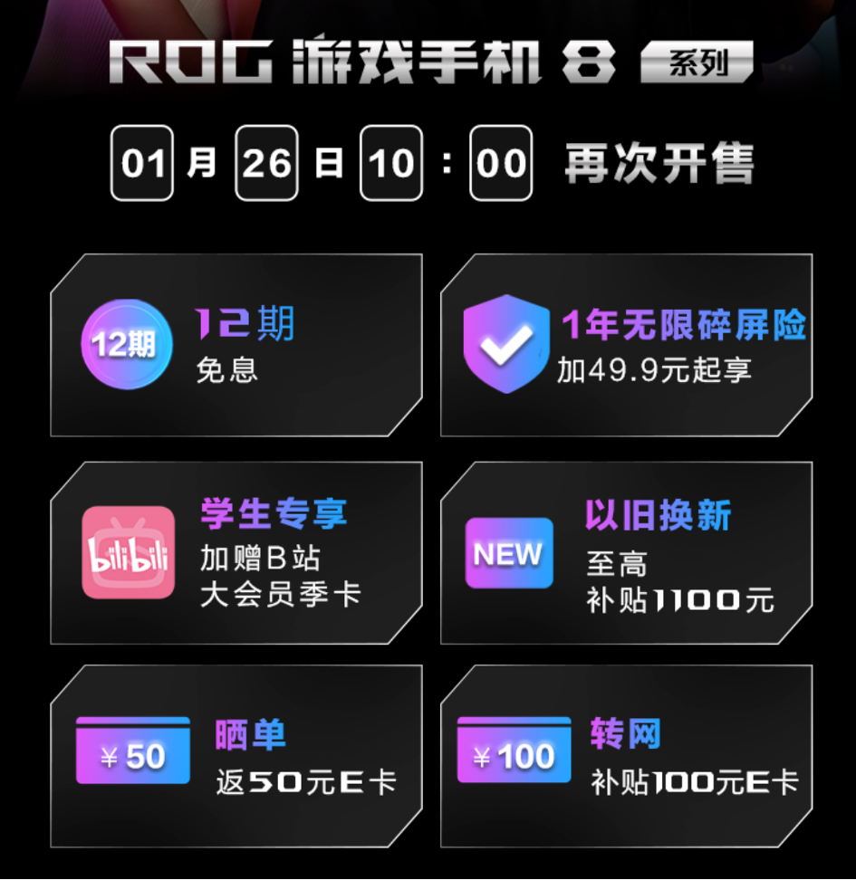 送12期免息+1100元补贴 ROG游戏手机8酷冷先锋再次开售