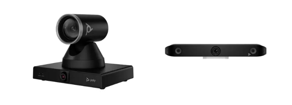 图：Poly Studio E60 中大型会议室智能AI摄像头（左） Poly Studio V52中型会议室USB一体化音视频外设（右）
