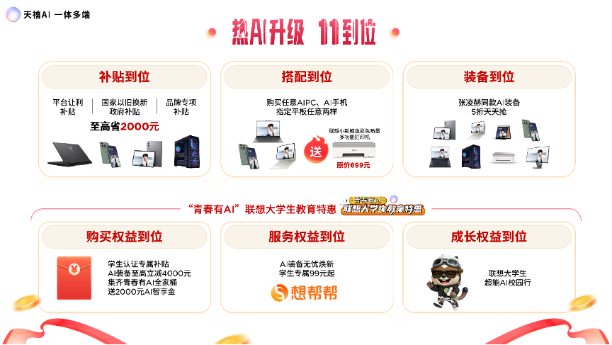 手慢无!联想双十一六重福利到位,张凌赫同款五折起,多款重磅天禧AI新品发布