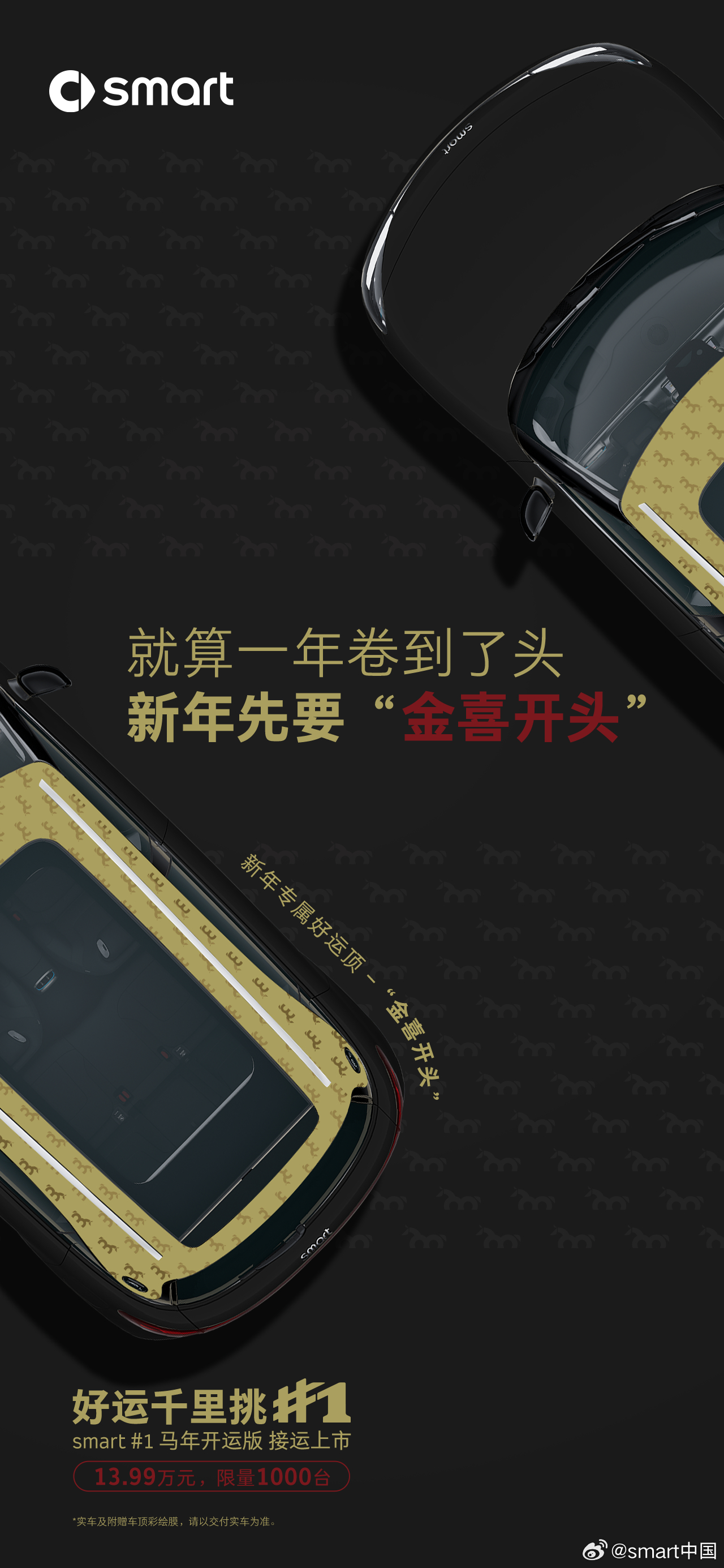 smart精灵#1马年开运版上市：13.99万元限量1000台，四款专属车顶加持