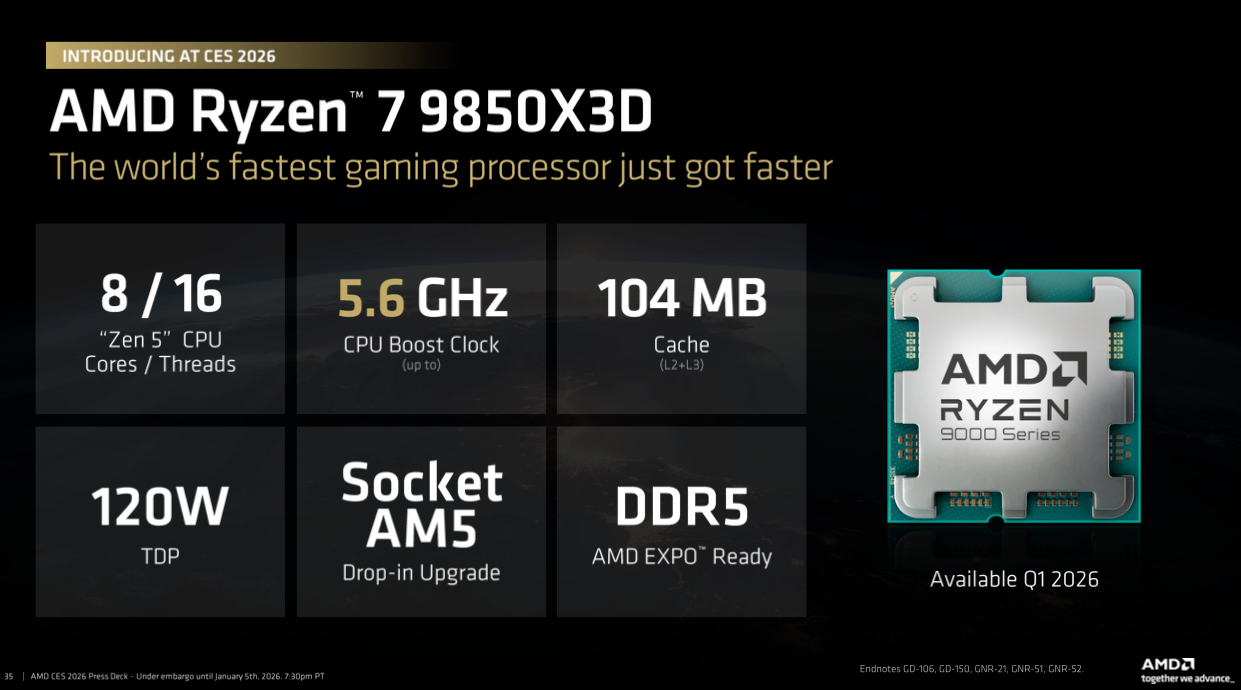AMD Ryzen 7 9850X3D评测28日解禁 1月29日正式发售