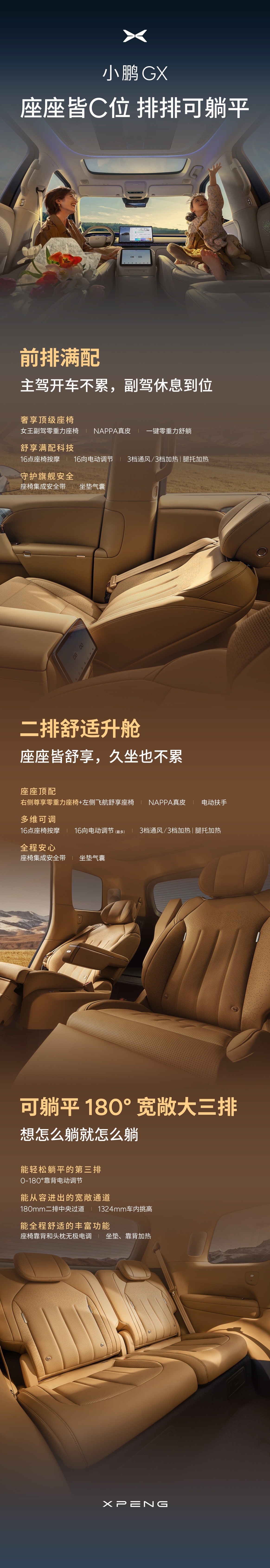 小鹏GX内饰正式公布 旗舰大六座SUV 双动力布局+L4级线控转向