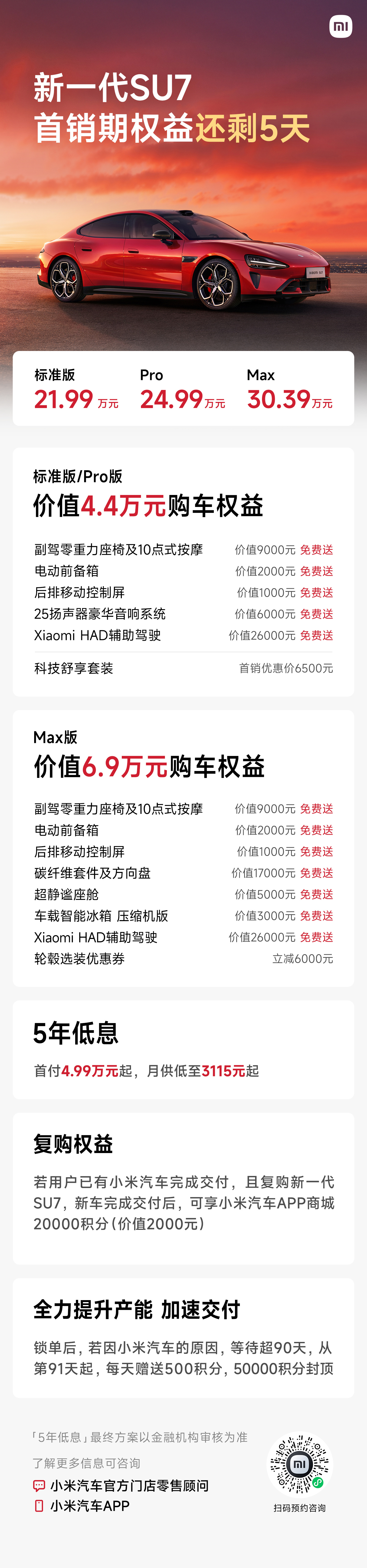 小米汽车新一代SU7锁单超7万台 首销权益5月5日截止