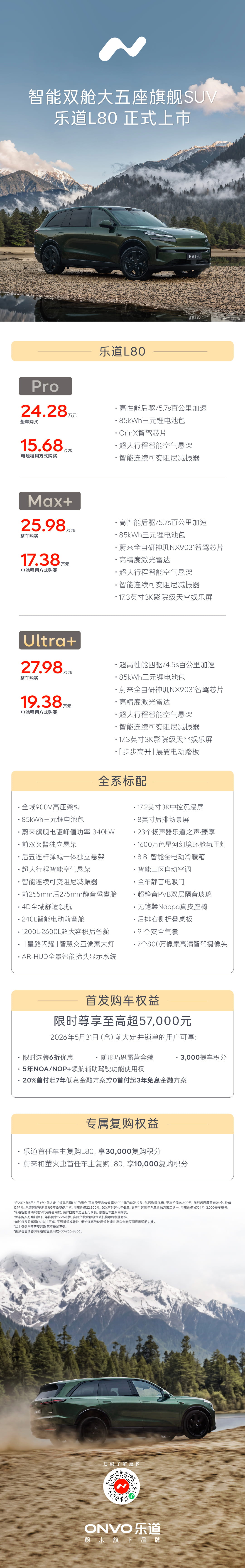 乐道L80正式上市！24.28万起售 超大空间智能双舱大五座旗舰SUV登场