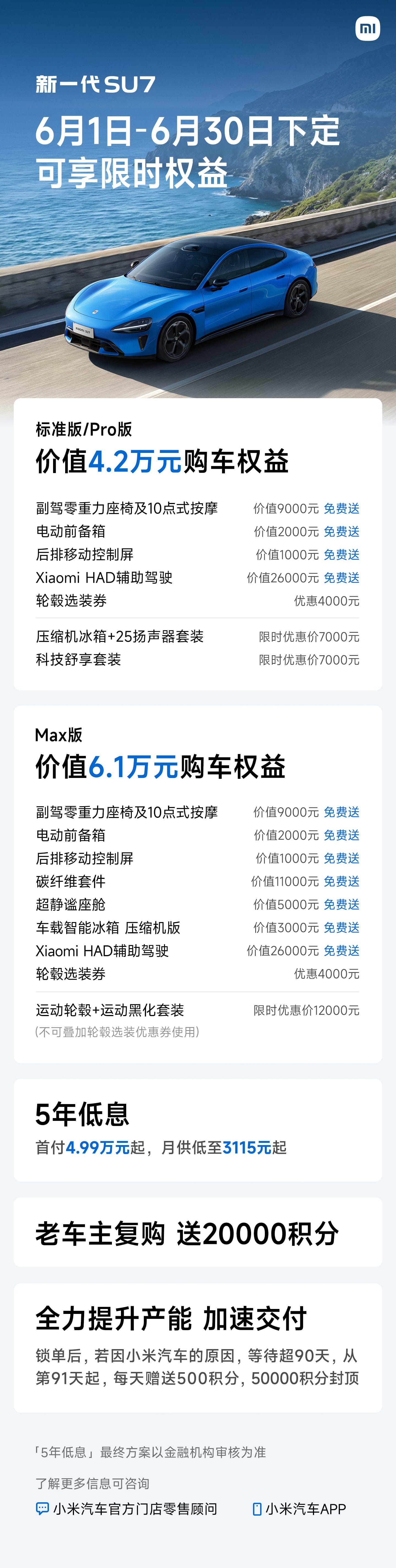 权益全线更新！小米SU7&YU7双系列公布6月购车政策，Ultra版本享五年0息