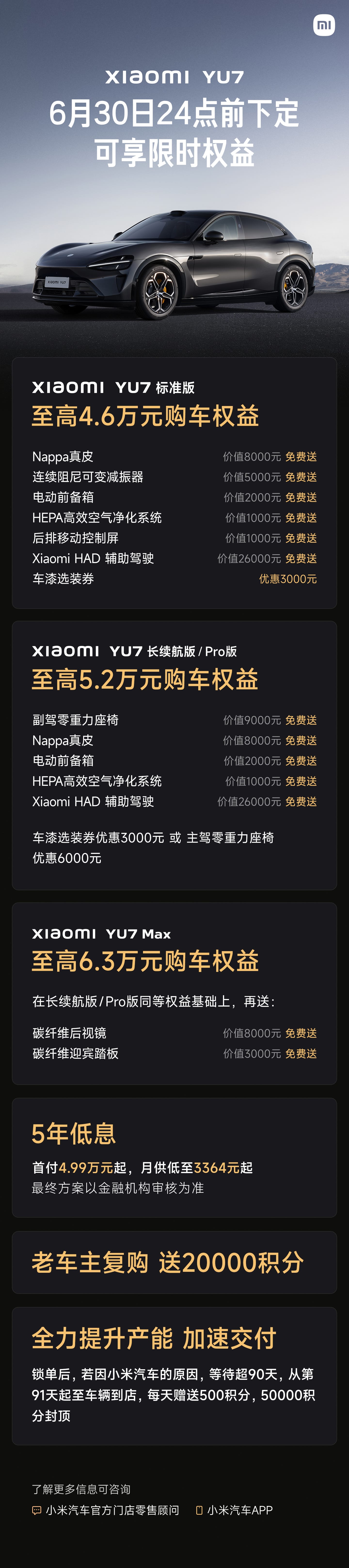 权益全线更新！小米SU7&YU7双系列公布6月购车政策，Ultra版本享五年0息
