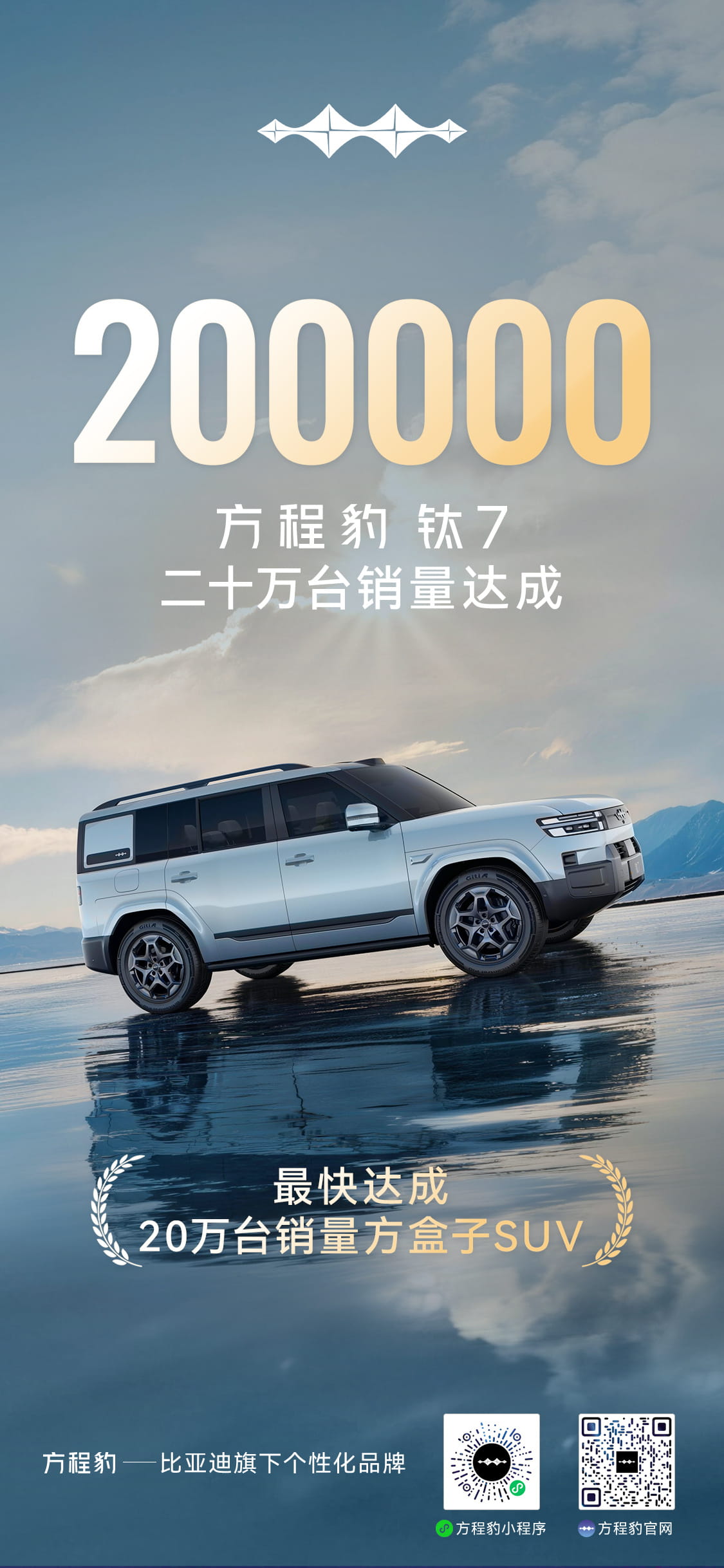 方程豹钛7累计销量突破20万台 成最快达成该成绩方盒子SUV