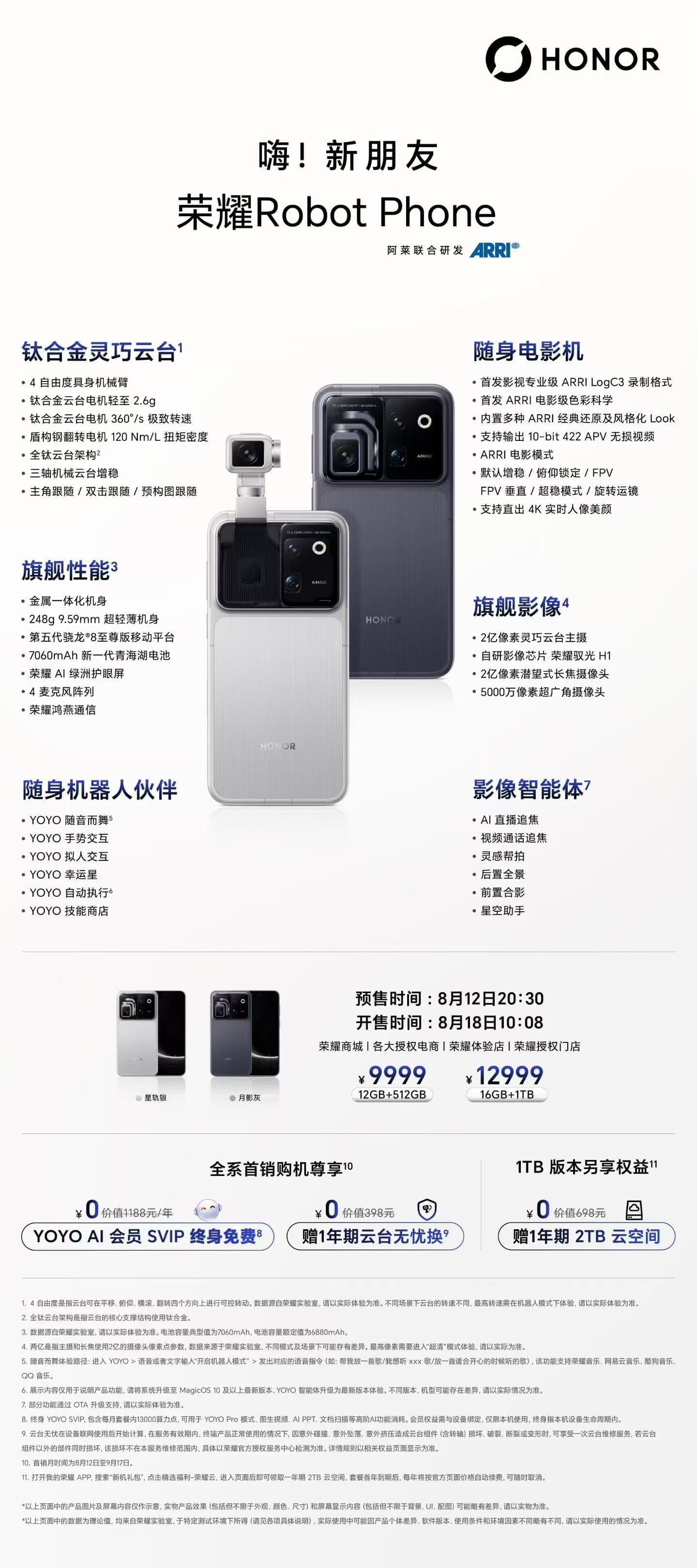 9999元起！荣耀Robot Phone正式发布：钛合金云台影像+AI机器人交互新旗舰