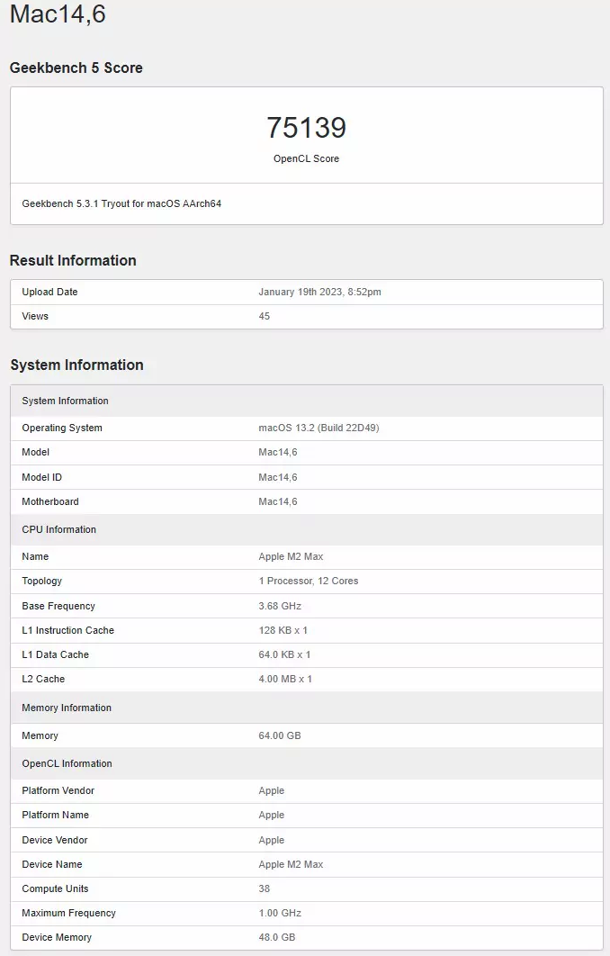 OpenCL测试中M2 Max图形性能不及RTX 4070